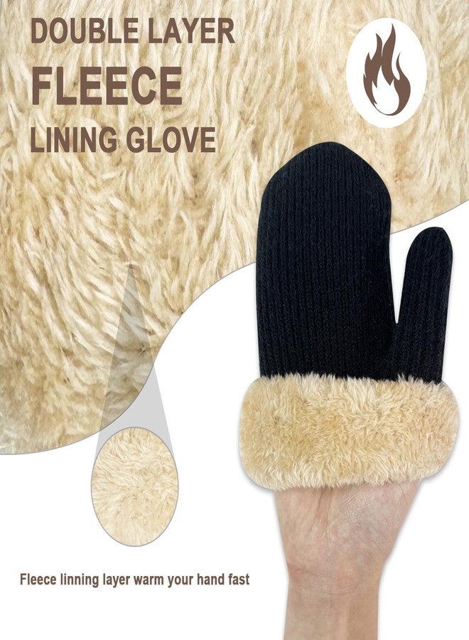 Bototack Winter Mittens for Women Men Warm Fleece Lining Stretchy Kit Thermal Snow Gloves for Cold Weather Gifts (Black) - Image 2